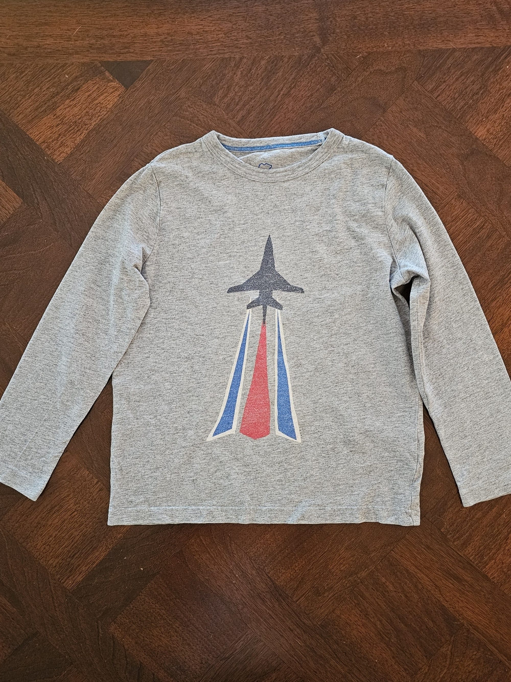 Mini Boden Boys Gray Fighter Jet Long Sleeve Shirt Size 5-6Y